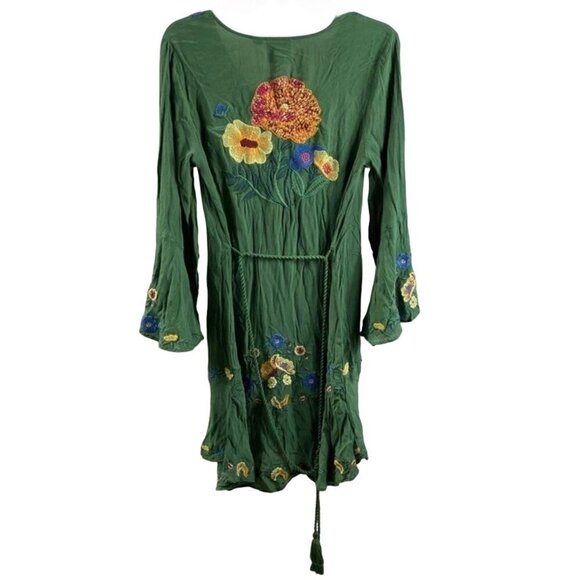 Farm Rio Green Jessalyn Embroidered Dress, Size Small, Bohemian Boho Flowy - Picture 5 of 8